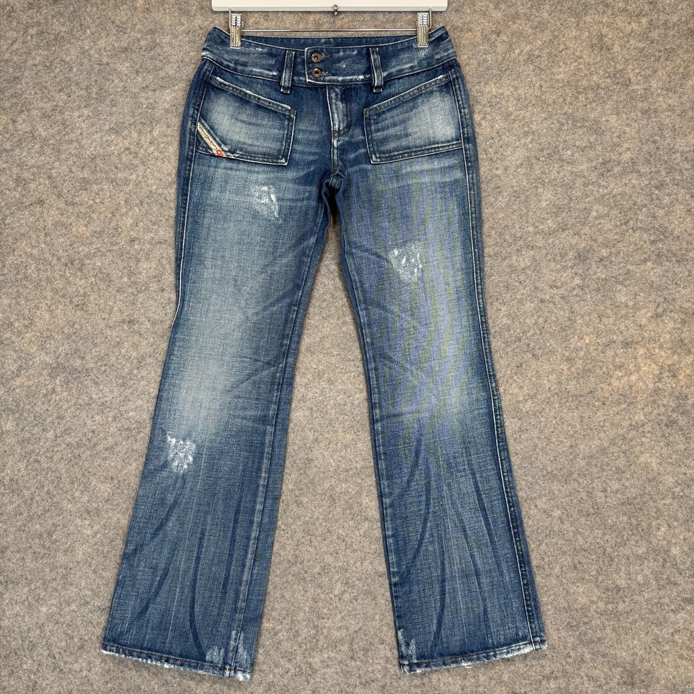 Vintage Diesel Flare Bootcut Jeans Womens 28 Low Rise Hush Distressed 90s Y2k
